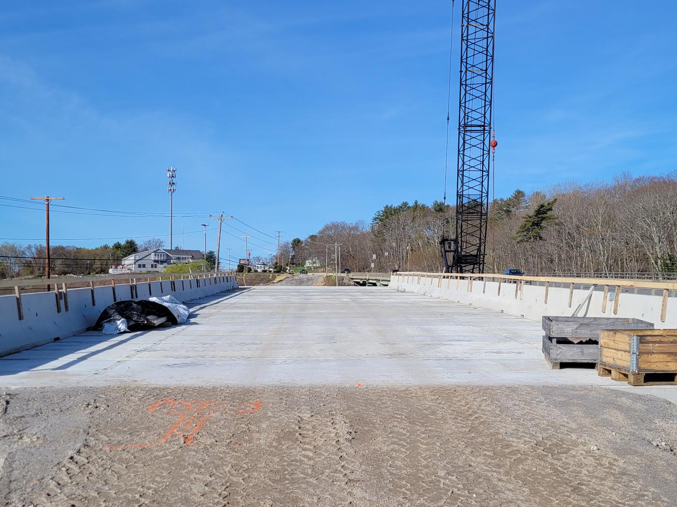 View of the bridge deck of the temporary Station 46 Bridge, looking south towards the Taste of Maine Restaurant.